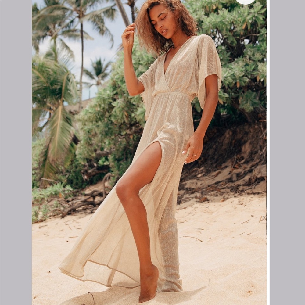 Lulus Sheer Gold Maxi Coverup